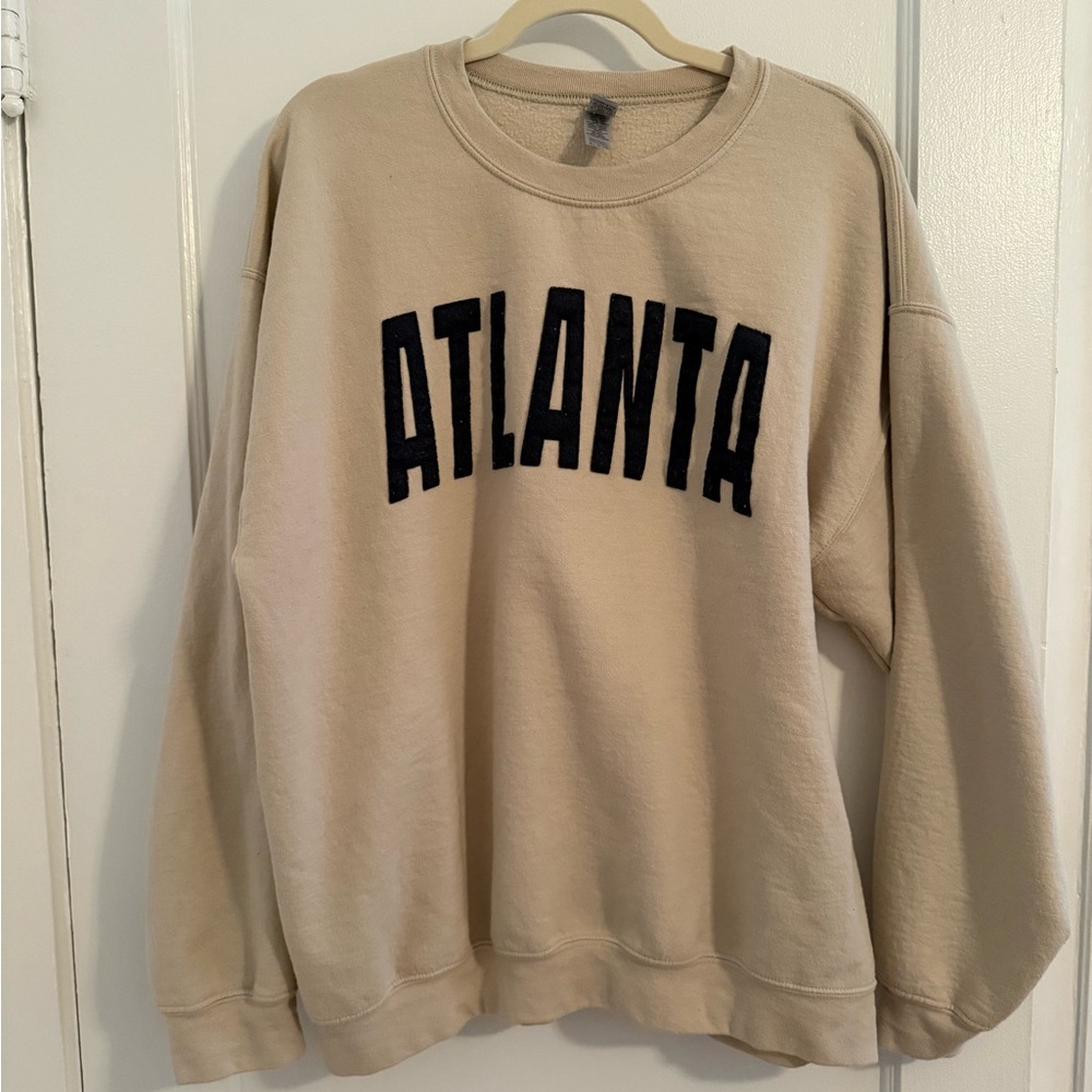 Gildan Cream Crewneck Sweater with Black ATLANTA Print